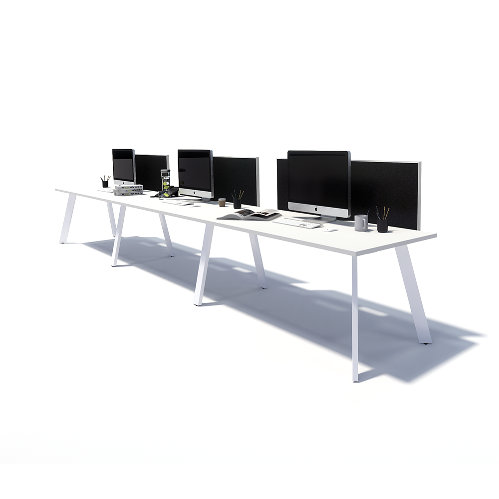 Gen X 3 Person Side by Side White Frame Workstation