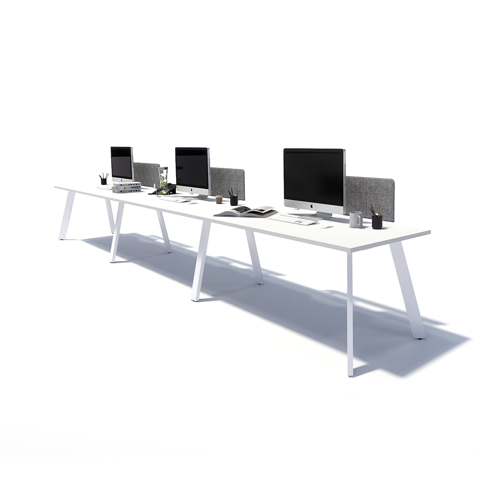 Gen X 3 Person Side by Side White Frame Workstation