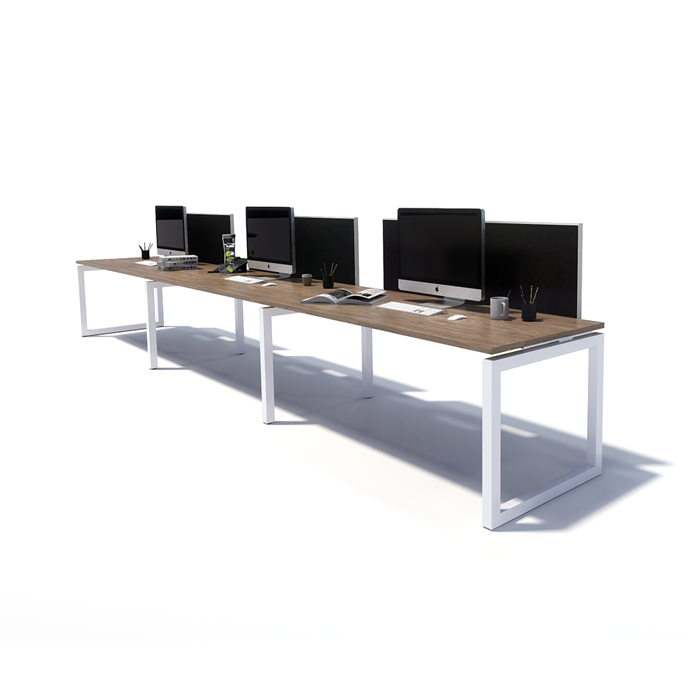 Gen O 3 Person Side by Side White Frame Workstation