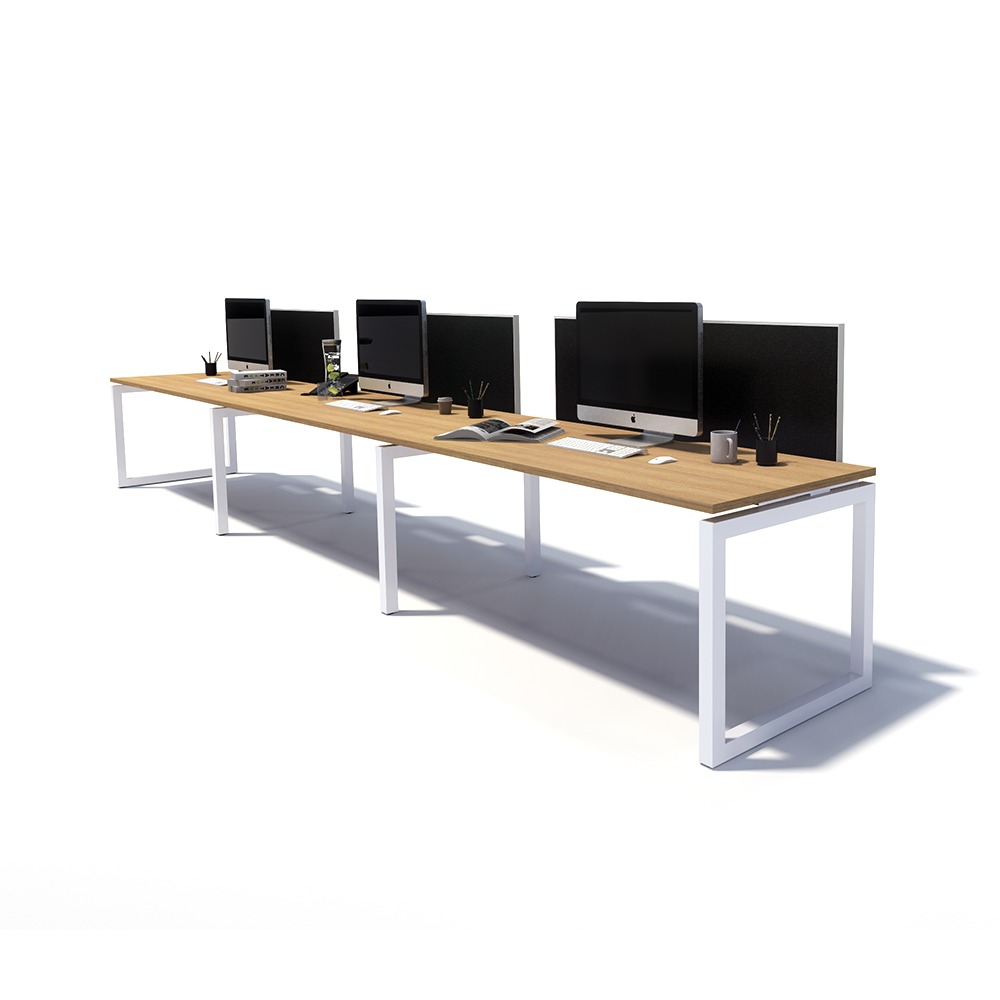 Gen O 3 Person Side by Side White Frame Workstation
