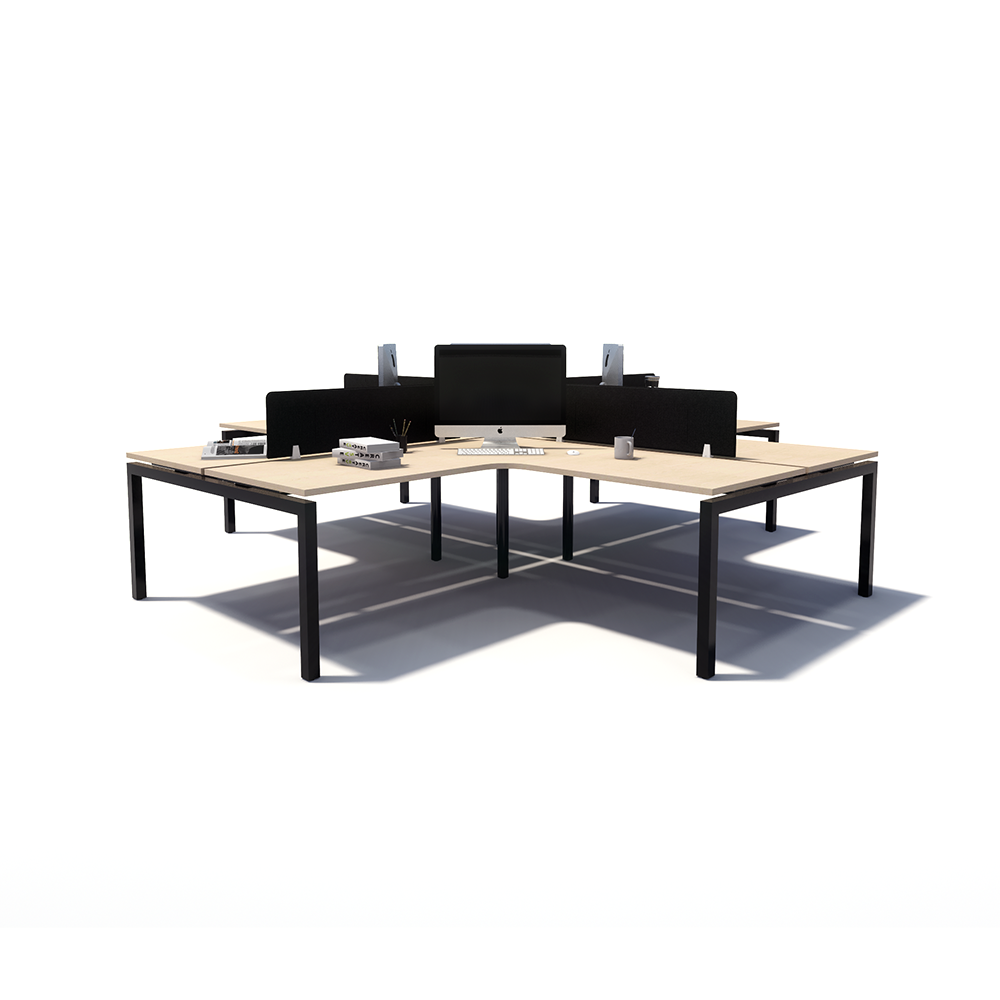 Gen Y 4-way 4 Person Black Frame Workstation