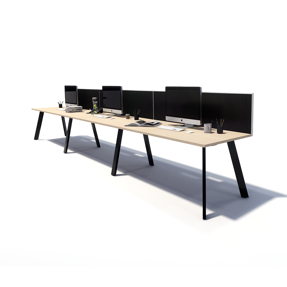 Gen X 3 Person Side by Side Black Frame Workstation