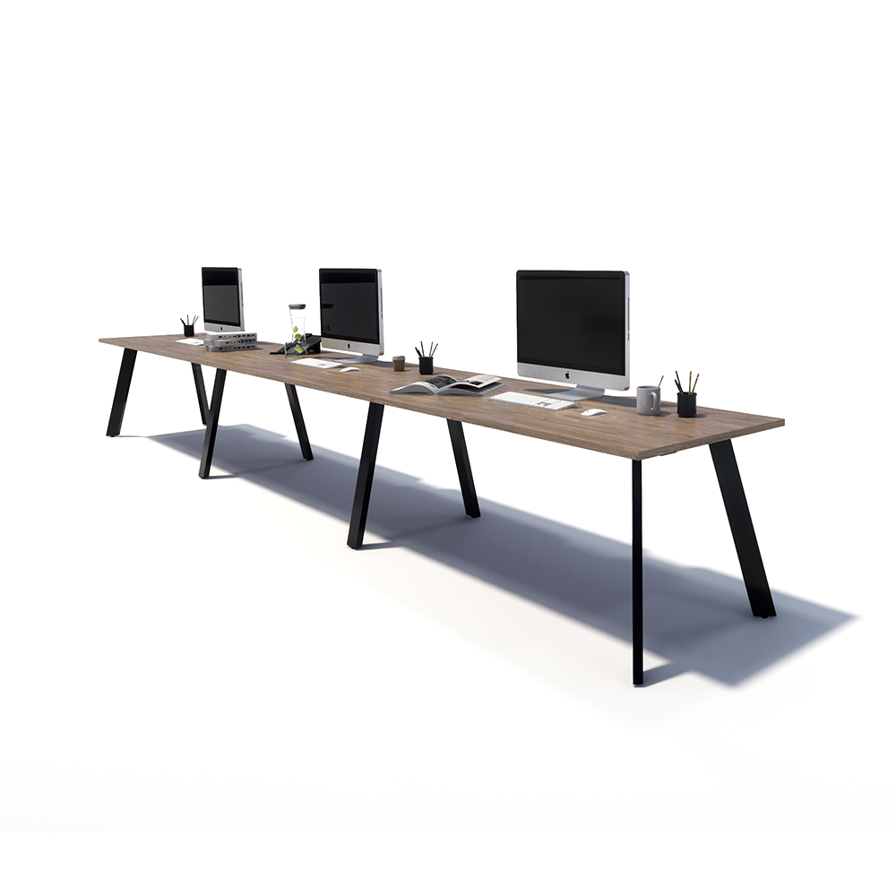 Gen X 3 Person Side by Side Black Frame Workstation