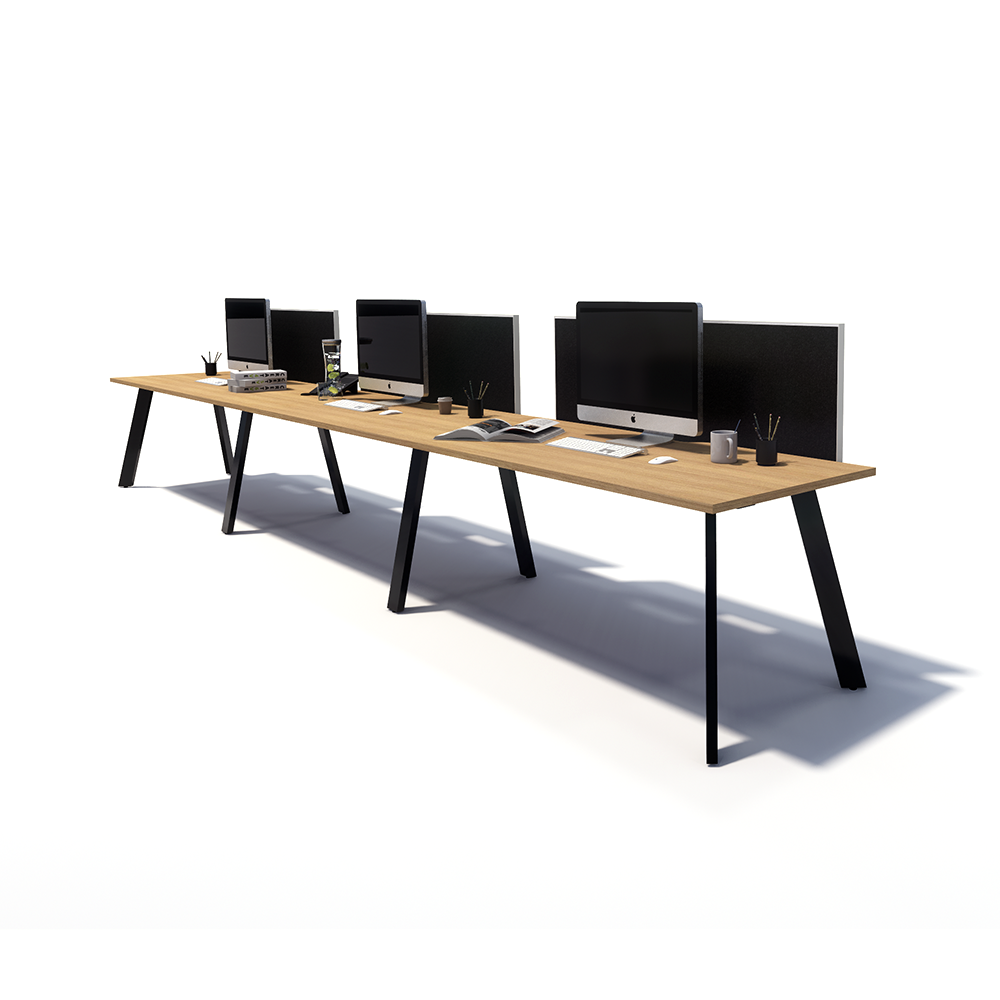 Gen X 3 Person Side by Side Black Frame Workstation