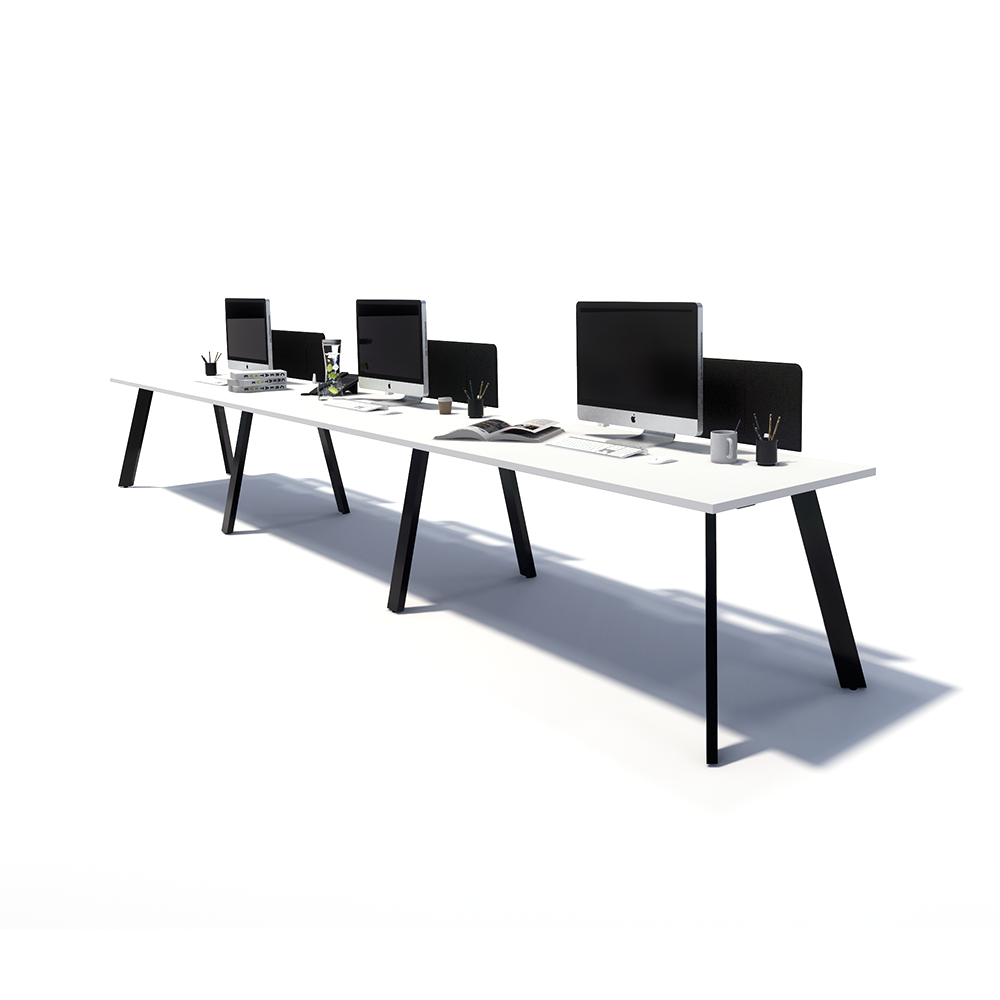 Gen X 3 Person Side by Side Black Frame Workstation