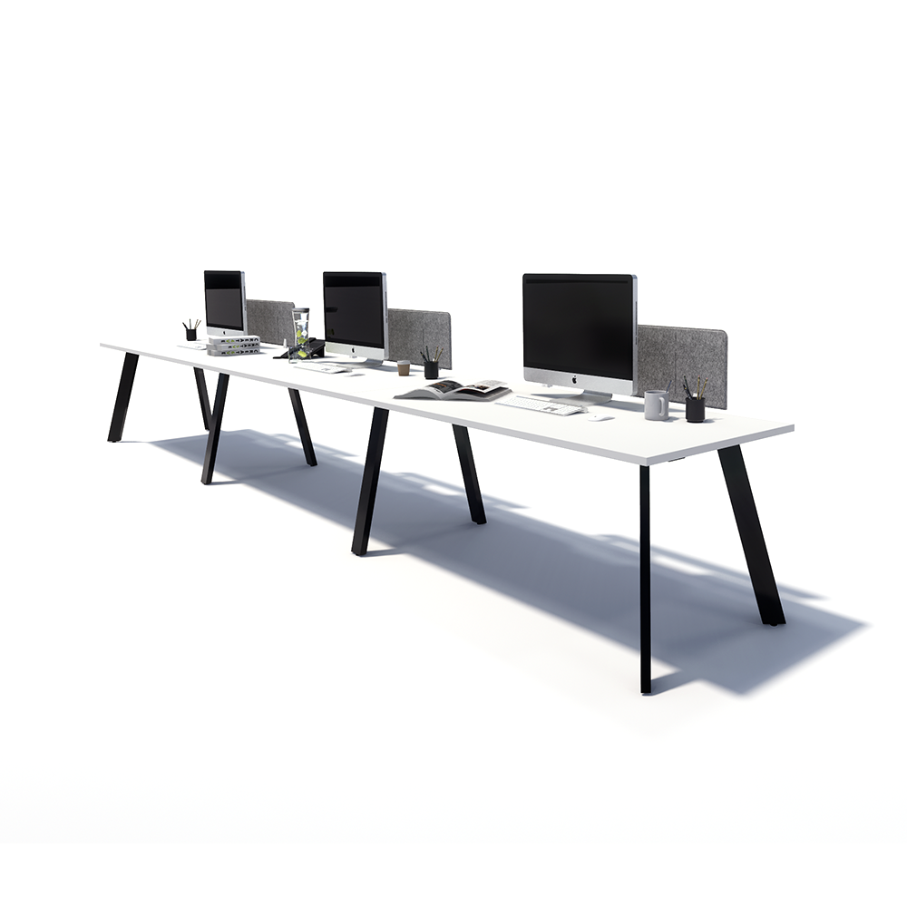 Gen X 3 Person Side by Side Black Frame Workstation