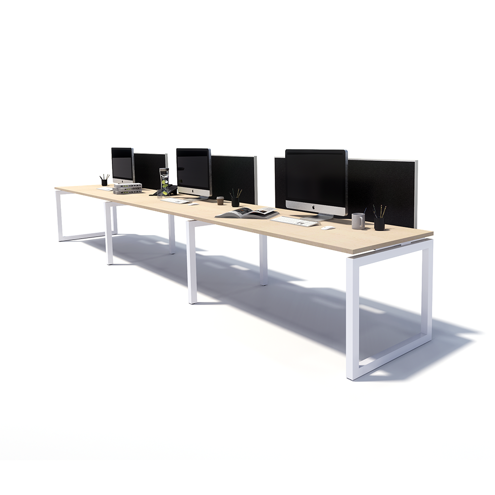 Gen O 3 Person Side by Side White Frame Workstation
