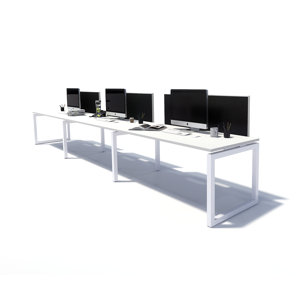 Gen O 3 Person Side by Side White Frame Workstation